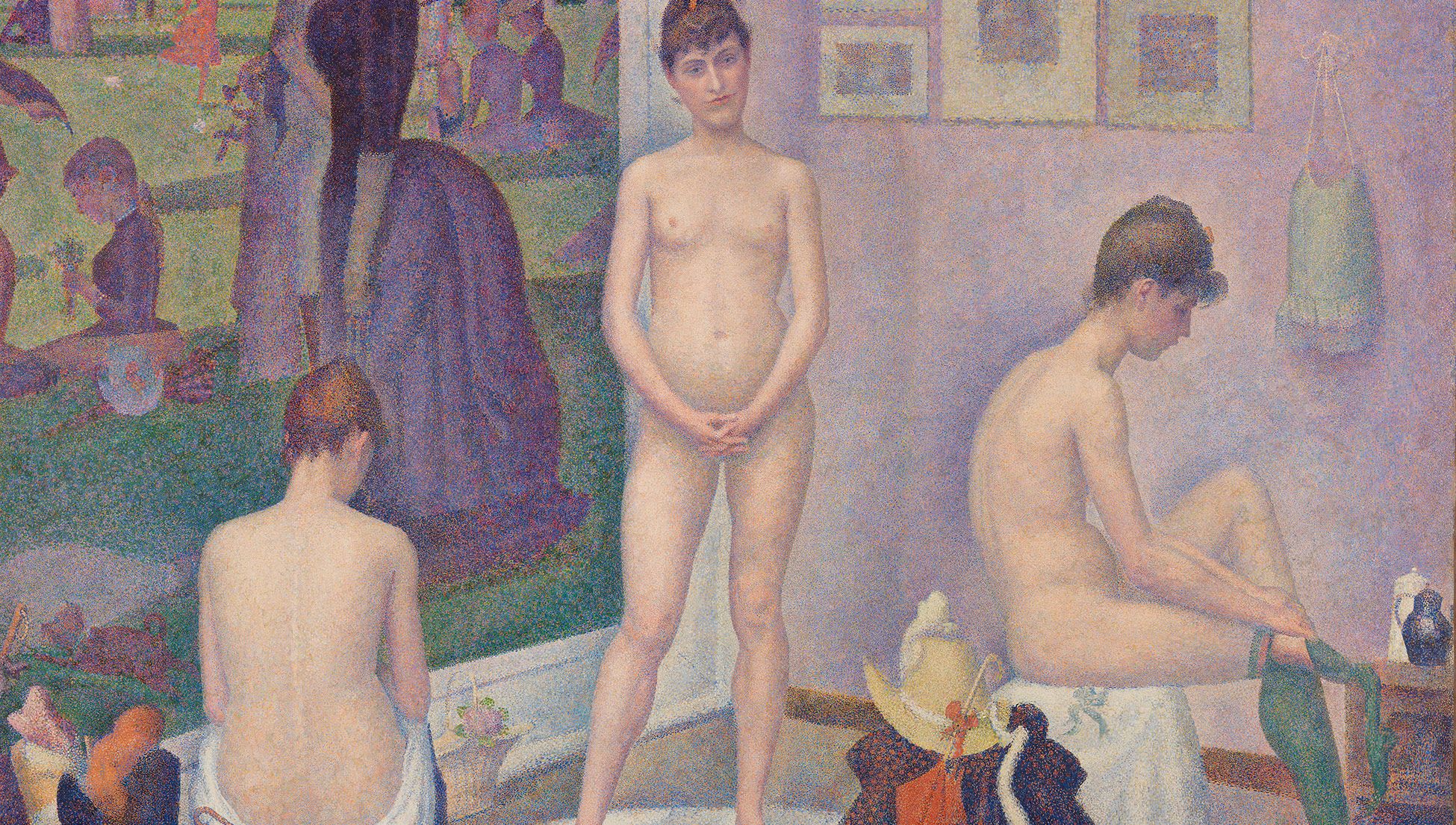 Painting by Seurat of a nude woman in three poses